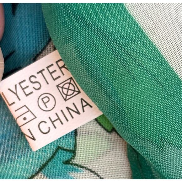 Silky sheer chiffon scarf long rectangle blue green tan tropical floral flowers - Picture 8 of 8